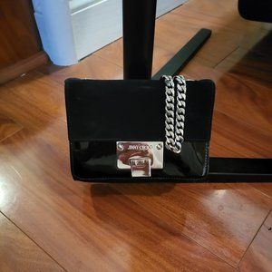 Jimmy Choo - Mini velvet & patent leather shoulder bag with chain strap